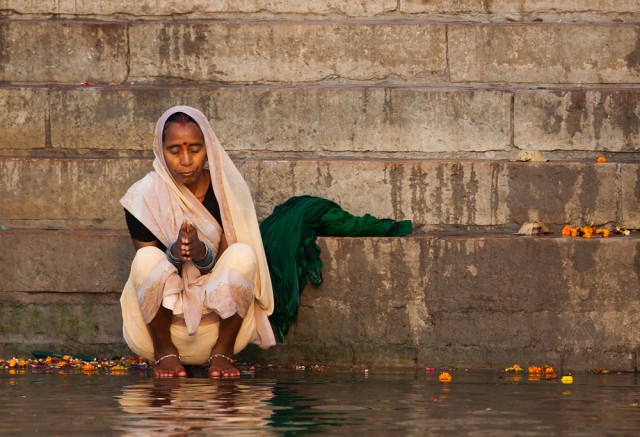 a pilgrim on the ghats of Varanasi